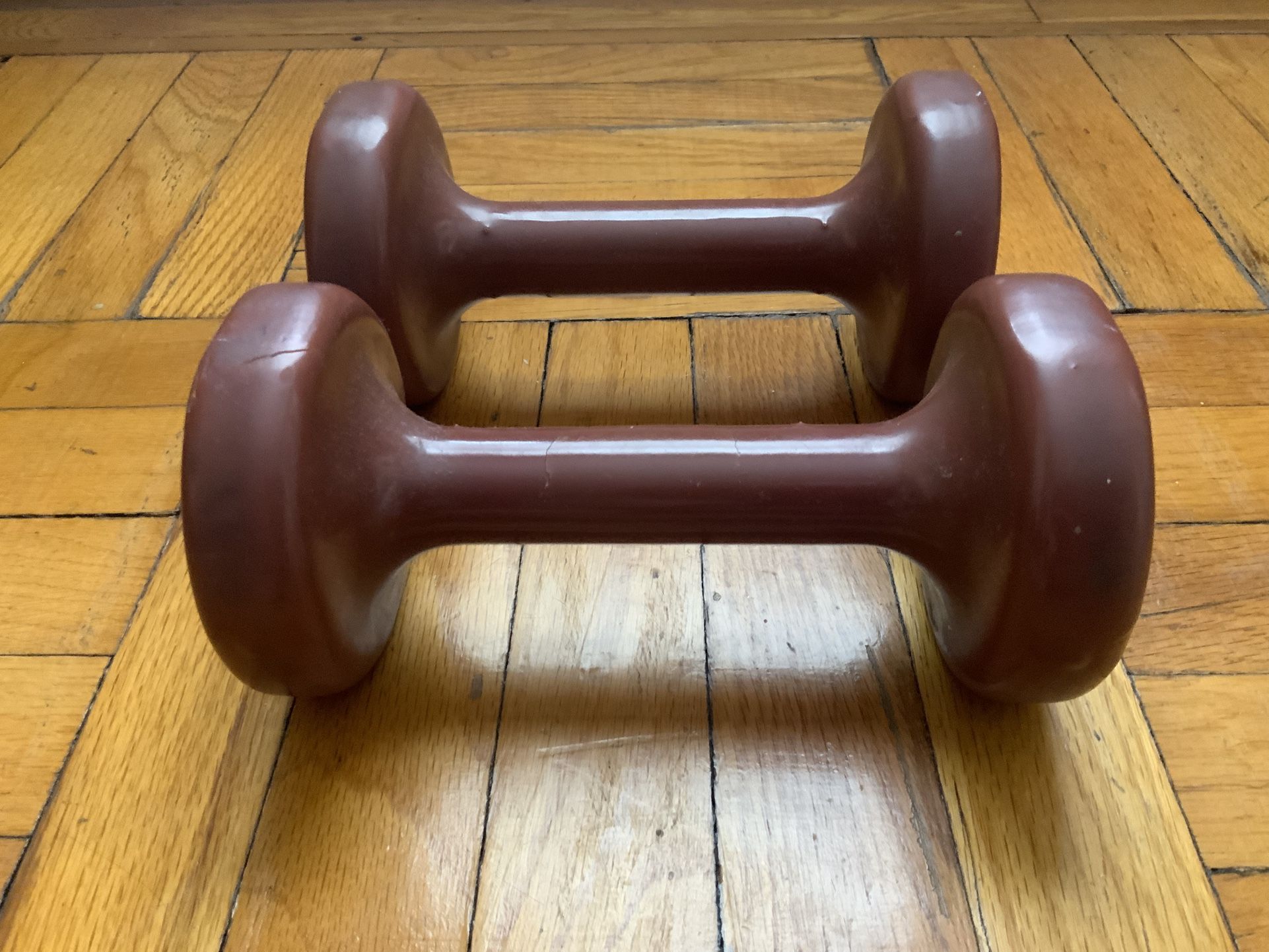 2 Bollinger 8.32lb each Maroon Plastic Covered Dumbbells In Total 16..64