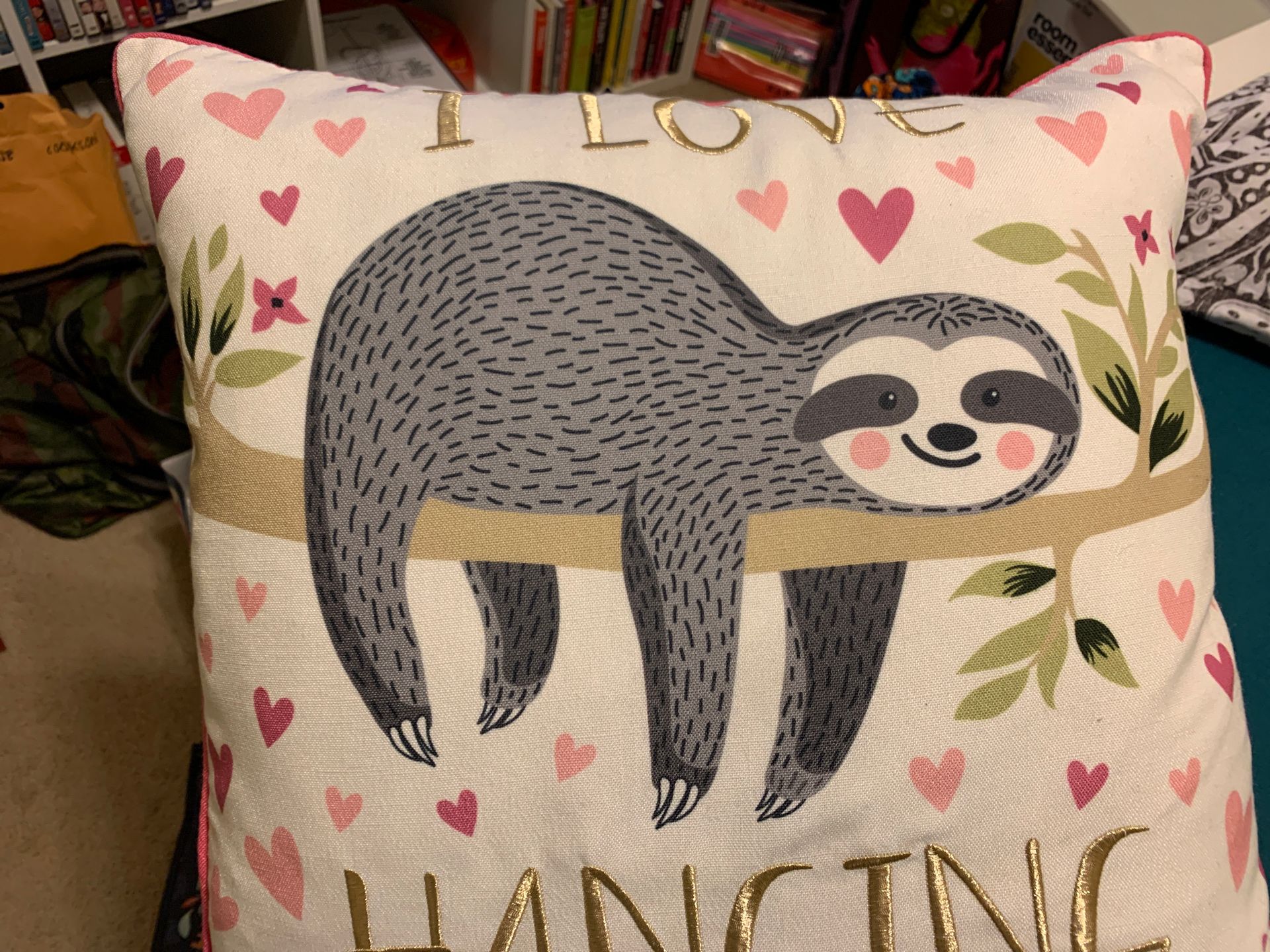 “I love hanging with you” Sloth pillow