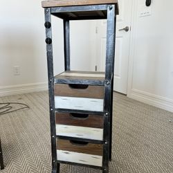 Distressed Rustic Word And Metal Nightstand / End Table 
