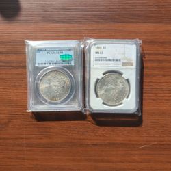 1885-O PCGS AU58 CAC LABEL & 1889 NGC MS63 $1 MORGAN DOLLAR WHITE LABEL OFFERS ACCEPTED 