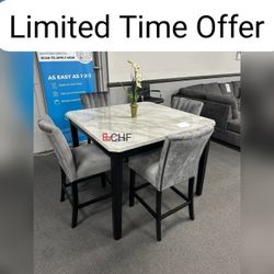 5 Piece Counter Height Faux Marble Top Dining Table Set  // July Sale ! 
