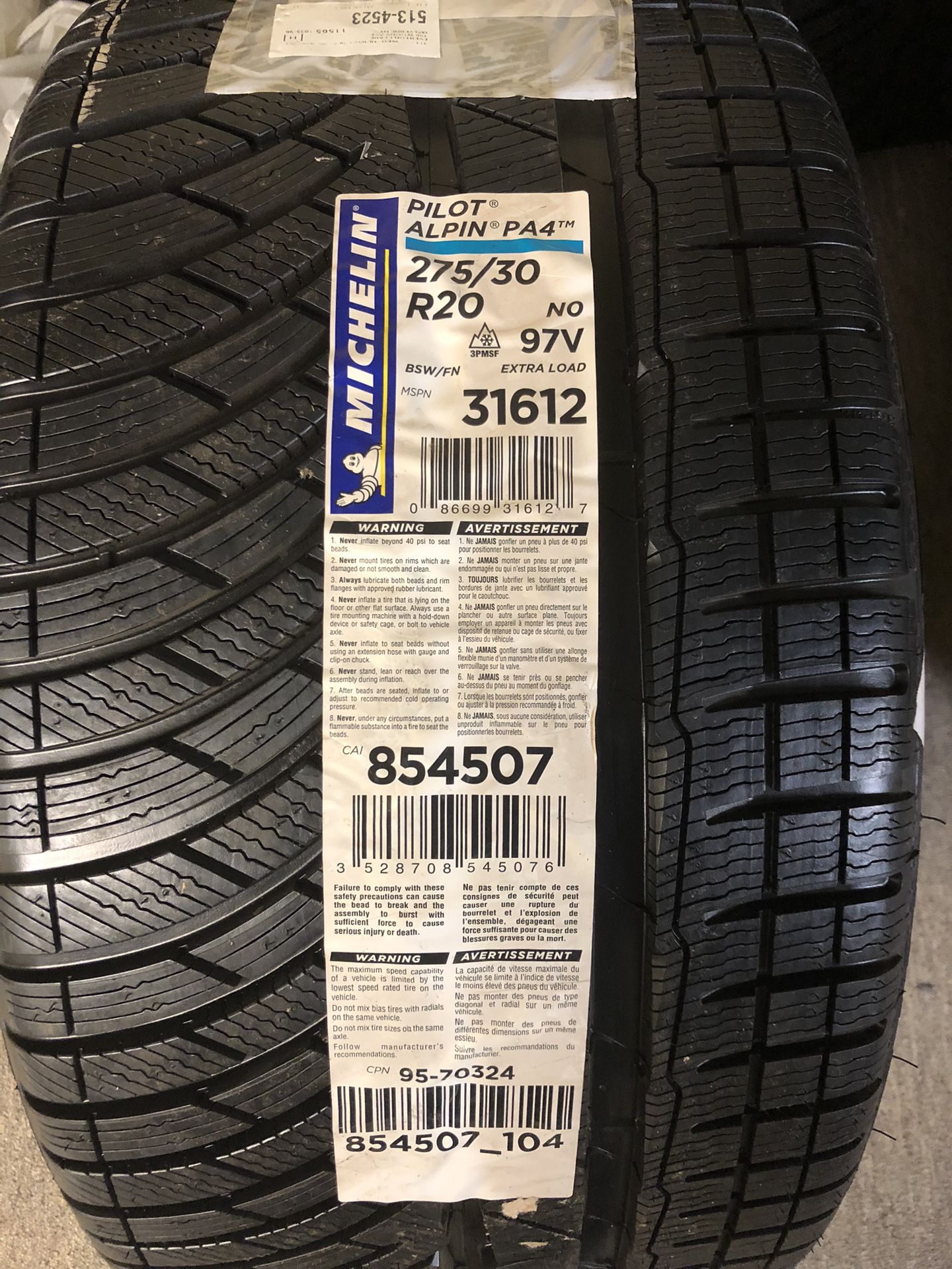 Michelin Pilot Alpin PA4 Tires - OfferUp 31612 275/30R20 Sale NY Queens, in for