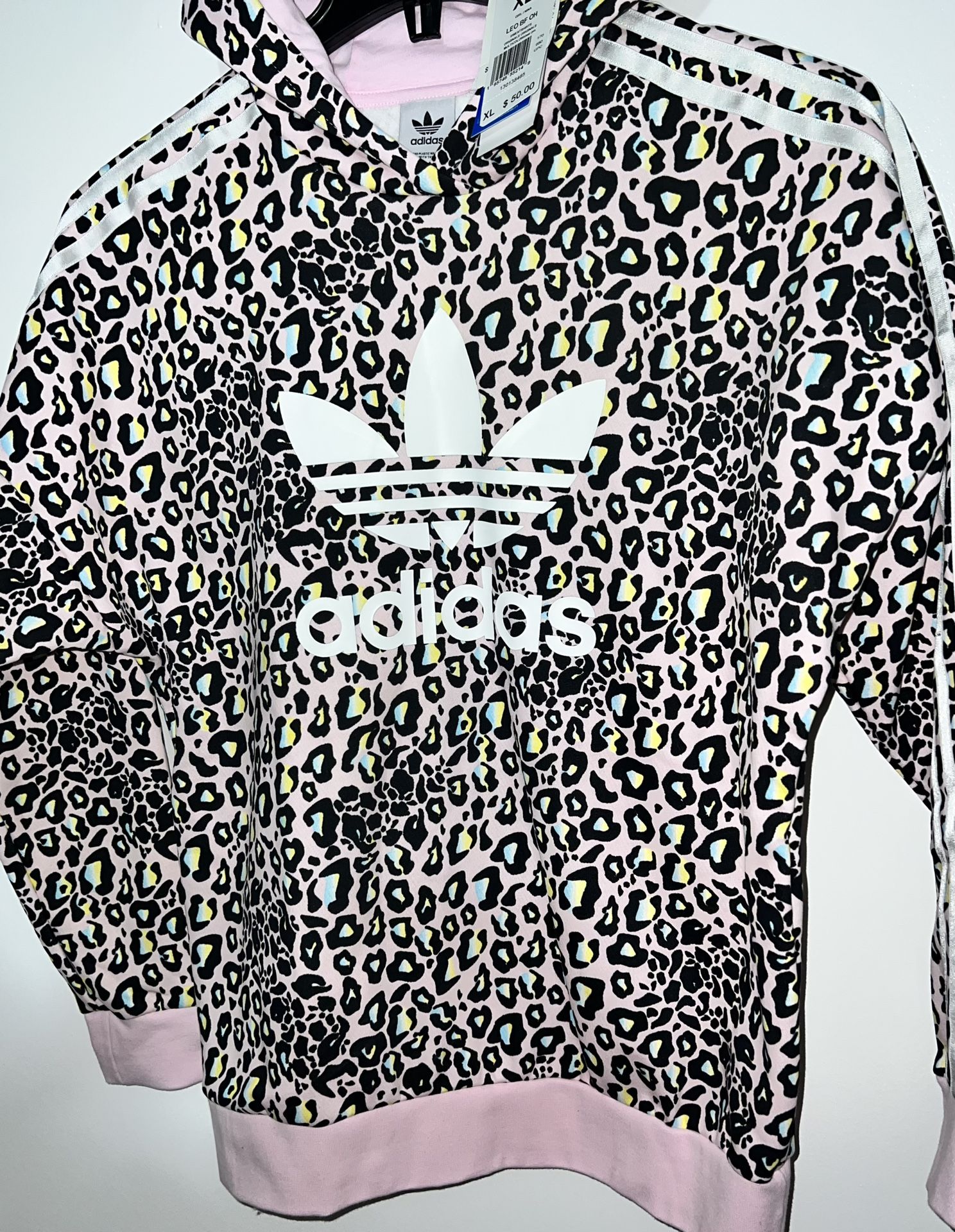 Adidas Original LEO BF OH Cheetah Print Hooded Sweatshirt NWT (Junior Girls-XL/Women-M) 