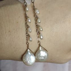 Cultured Freshwater Baroque Pearl Drop Earrings 