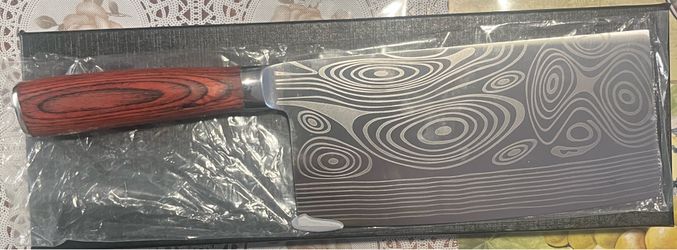 New Damascus Kitchen Knife Cleaver with Wood Handlee