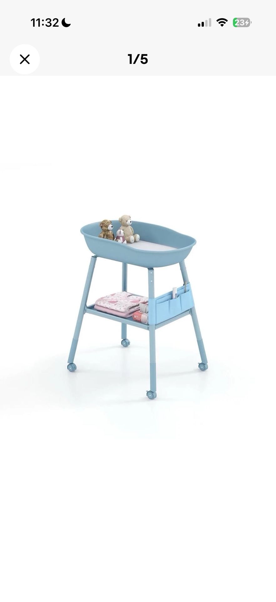 Baby Changing Table with Wheels, Portable Diaper Station with Storage Shelves