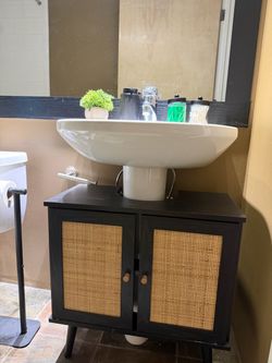 Under-Sink Pedestal Cabinet with Rattan Doors