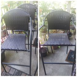 BAR STOOL 2 CHAIR SET WITH WOVEN SEAT ( PELHAM BAY WICKER MATTE BLACK STEEL FRAME )
