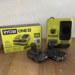 Ryobi 18V Battery Charger + two batteries