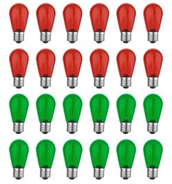 GvvooHome 24 Pack S14 Red and Green Outdoor Light Bulbs for String Lights 1W LED Colored Replacement Bulbs for Patio Lights, Shatterproof, Waterproof,