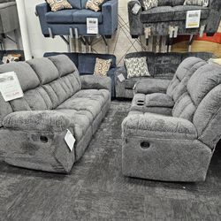 No Credit Needed Ashley Gray Color Recliner Sofa Loveseat