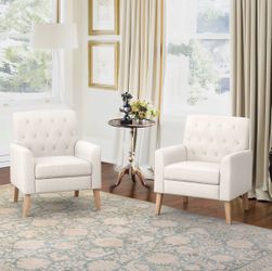 2X Beige color fabric accent chairs