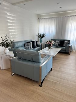 3 piece blue Italian leather couch