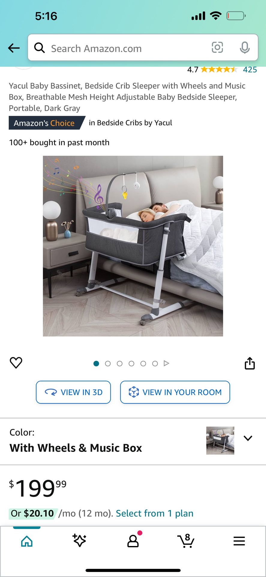 Yacul Baby Bedside Bassinet/crib Sleeper With Music And Wheels.