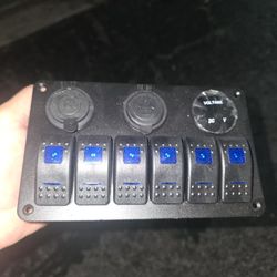 6-Gang Marine/RV Rocker Switch Panel - Blue LED & USB
