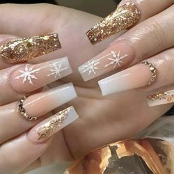 24pcs Long Glamnetic Golden Press-On Nails