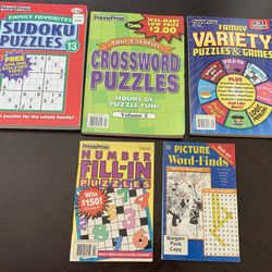 CROSSWORD PUZZLE BOOKS SUDOKU MISC TYPES LOT OF 9 — Asking $5 FOR ALL TOGETHER 