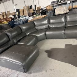Leather Power Recliner Sectional 