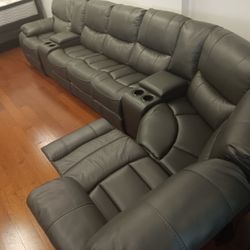 *Now Available!!!*--,Bold Madrid Gray Leather Reclining Sectional Sofa---Delivery And Financing Available😎