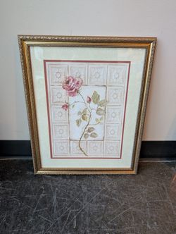 Ornate Gold Framed Pink Rose Botanical Wall Art Print