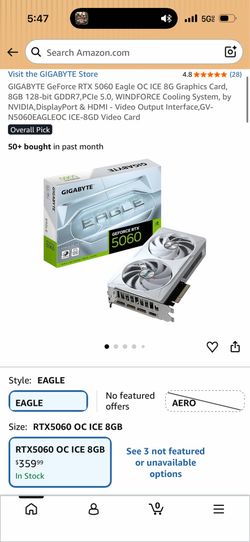 GIGABYTE GeForce RTX 5060 Eagle OC ICE 8G Graphics Card