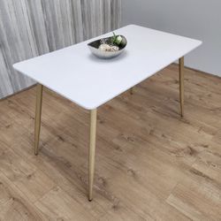 43.5” White Dining Table – Solid Top + Wood Legs – Modern Minimal