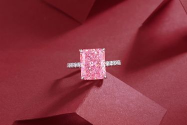 .925 Sterling Silver Pink 5A Simulated Solitaire Rings