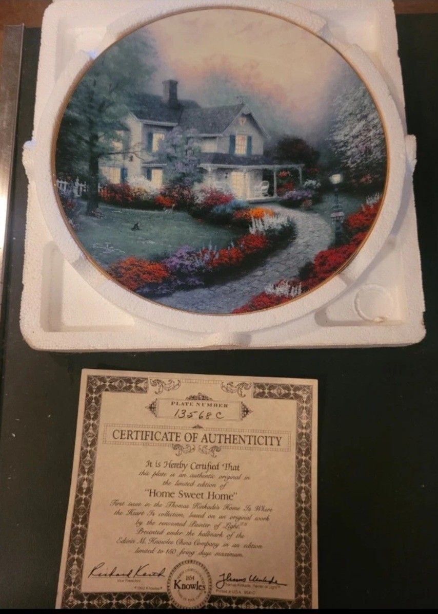 Vintage Thomas Kincaid Home Sweet Home Plate With COA