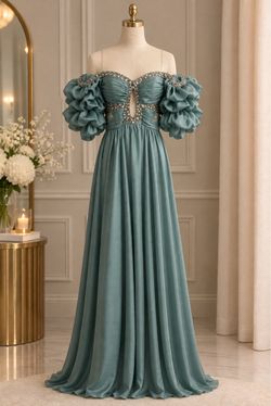 Sage Green Off-Shoulder Formal Gown