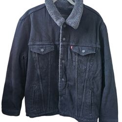 Levi’s Sherpa Lined Trucker Jacket Men XXL Black Denim Fleece Lined