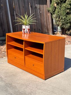 Danish Modern Teak Mid Century Rolling TV Stand Media Console - Made in Denmark