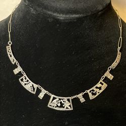 Vintage  RARE 900 Silver Peru Storyteller Necklace, Folk Handcrafted