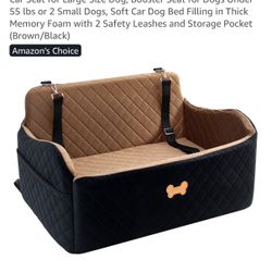 Car Seat for Large Size Dog, Booster Seat for Dogs Under 55 lbs or 2 Small Dogs, Soft Car Dog Bed Filling in Thick Memory Foam with 2 Safety Leashes a