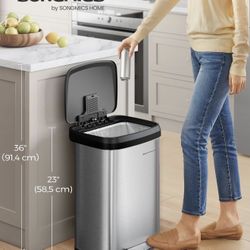 Kitchen Trash Can, 13 Gallon (50 L) Stainless Steel Garbage Can, with Stay-Open Lid and Step-on Pedal, Soft Closure, Tall, Large and Space-Saving, Sil
