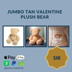 Jumbo Tan Valentine Plush Bear