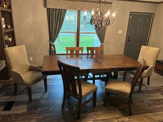 Rustic Wood Dining Table with 6 Chairs