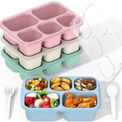 (6007) Bento Box Adult Lunch Box - 4 Pack, 5 - Compartment Meal Prep Container for Kids, Reusable Food Storage Snack Containers - Stackable for School