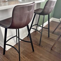 Bar Stools New in Original Packaging’s Brown Leather Snakeskin Pattern Design.