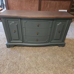 Blue/Green Farmhouse Buffet / TV Stand – Solid Wood Top – Tons of Storage