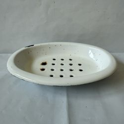 Vintage Style Martha Stewart 2 Piece Oval Shaped Enamelware Soap Dish with Holes for Drainage 