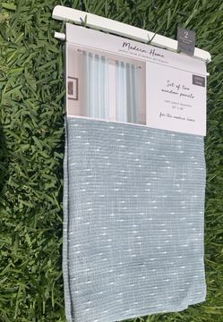 Set of Two Window Curtains Linen Fabric Mint Blue color 38”x 96”