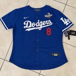 Women’s Dodgers Hernández #8 Jersey Blue World Series Patch – Brand New