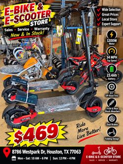 1200W Electric Scooter – 34 MPH – 23.4Ah Battery – $469