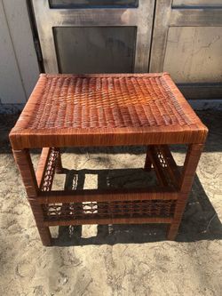 Vintage Wicker Rattan Side Table / Nightstand