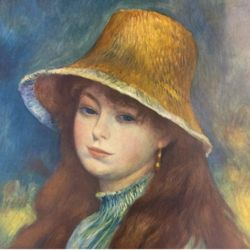 GIRL WITH A STRAW HAT, 1884 Artist Pierre-Auguste Renoir Fine Art Print Vintage Original 1950’s Yugoslavia Printed Antique Collectible Impressionist 