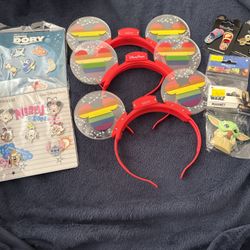 Disney Parks Collectible Bundle – Mickey Pride Ears, Disney Pins, & Star Wars Grogu Magnet