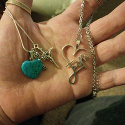 2 Chains 1 With Faith In A Heart 1 Has 3 Charms Heart 2 crosses In Perfect Condition 