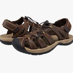 Jousen Men's Hiking Sandals Leather Outdoor Sport Sandals, Size 10