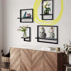 RUSTIC BLACK FLOATING SET OF SHELVES PLANT SHELF STAND SET NEW! 