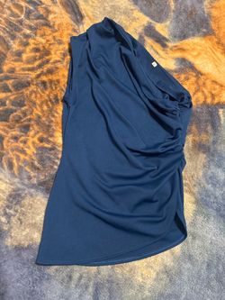 Navy Blue Sleeveless Draped Top